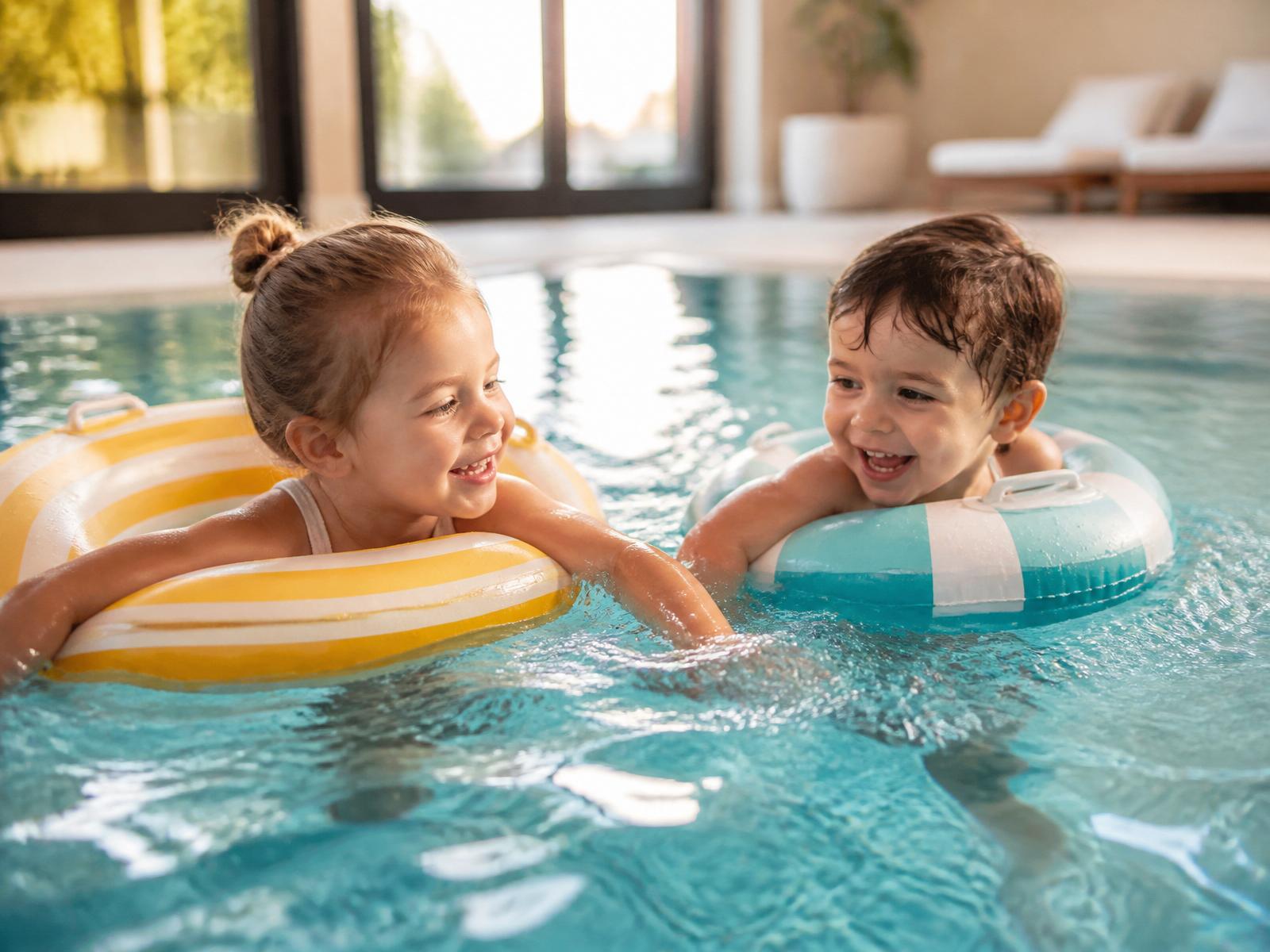 Two children in a paired swimming lesson